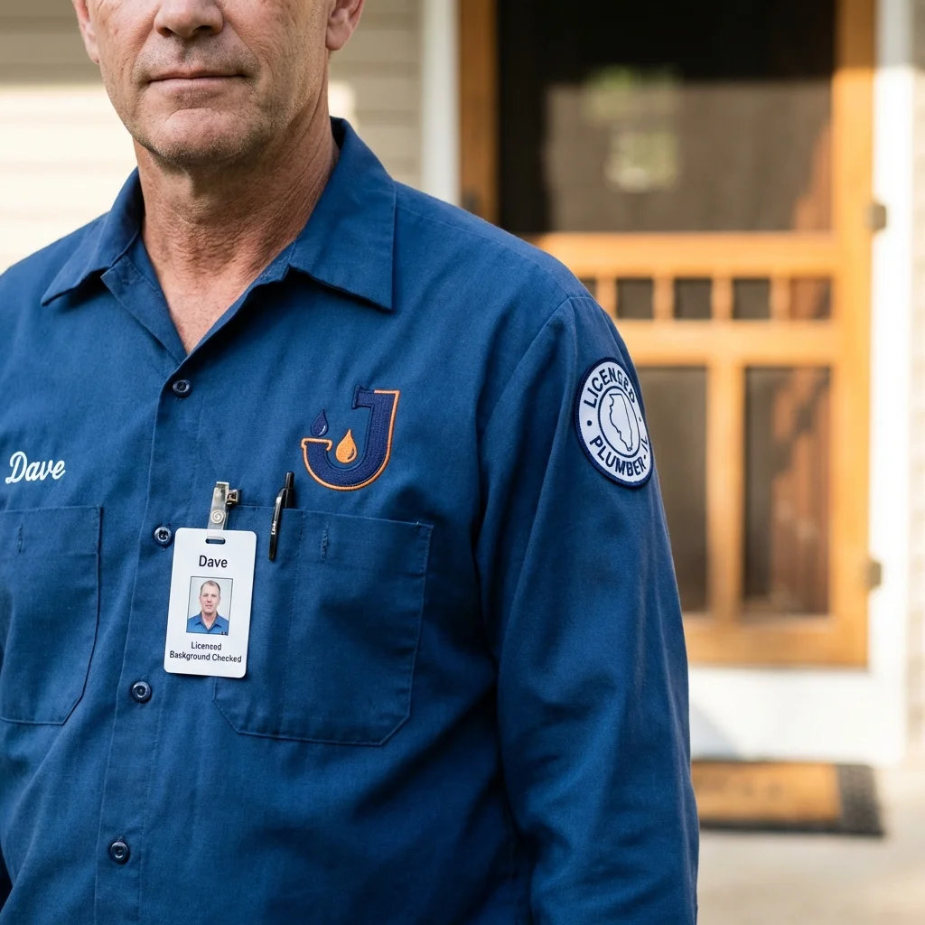 Licensed plumber showing ID badge in Butler, IN