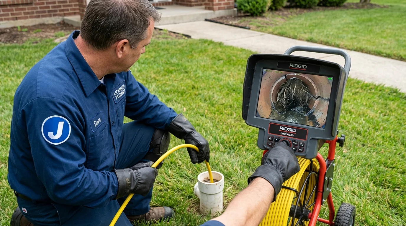 Sewer camera inspection being performed by Johns Plumbing LLC in Butler
