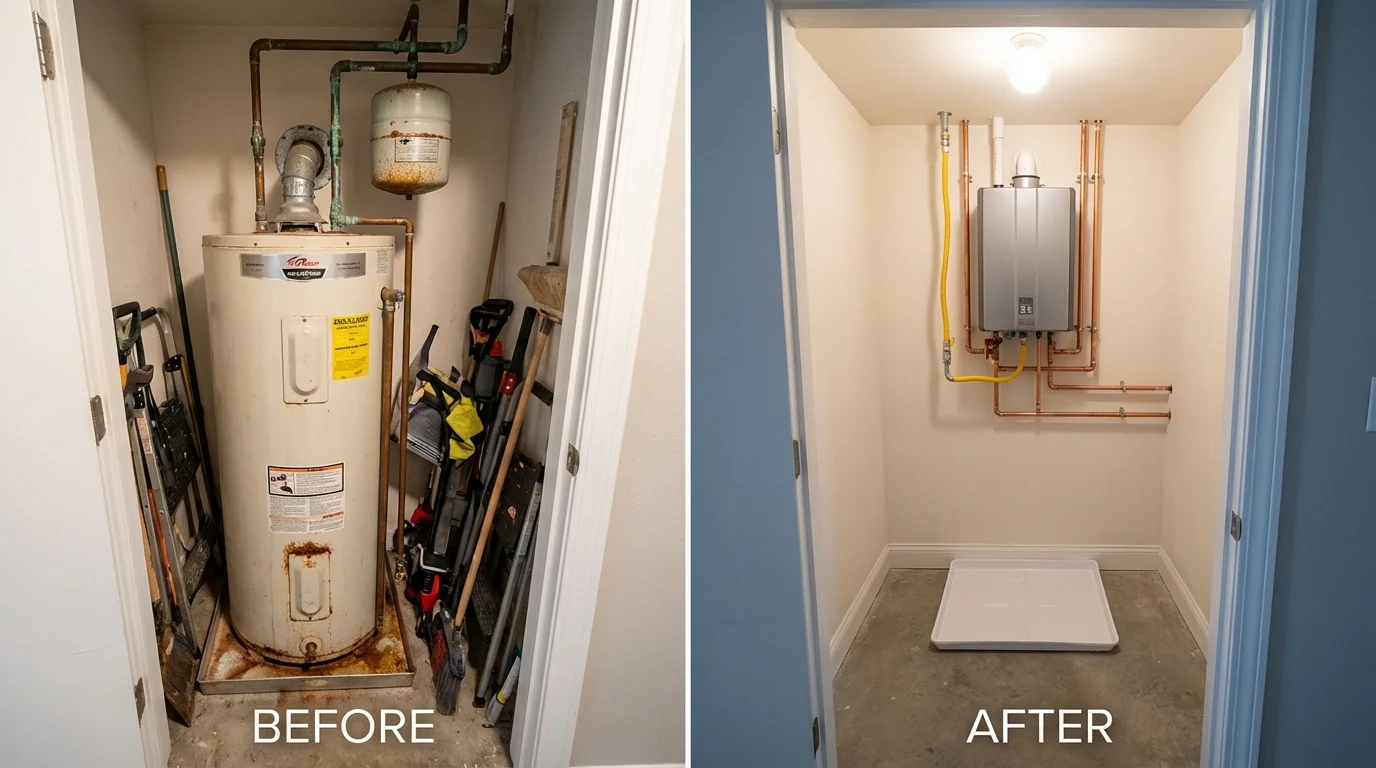 Tank water heater versus wall-mounted tankless unit comparison for Butler, IN homeowners